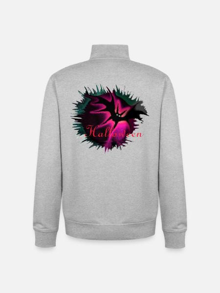 Halloween Nebula Splash Bat Pink Night - Unisex Organic Zip Sweatshirt by Stanley/Stella - heather grey