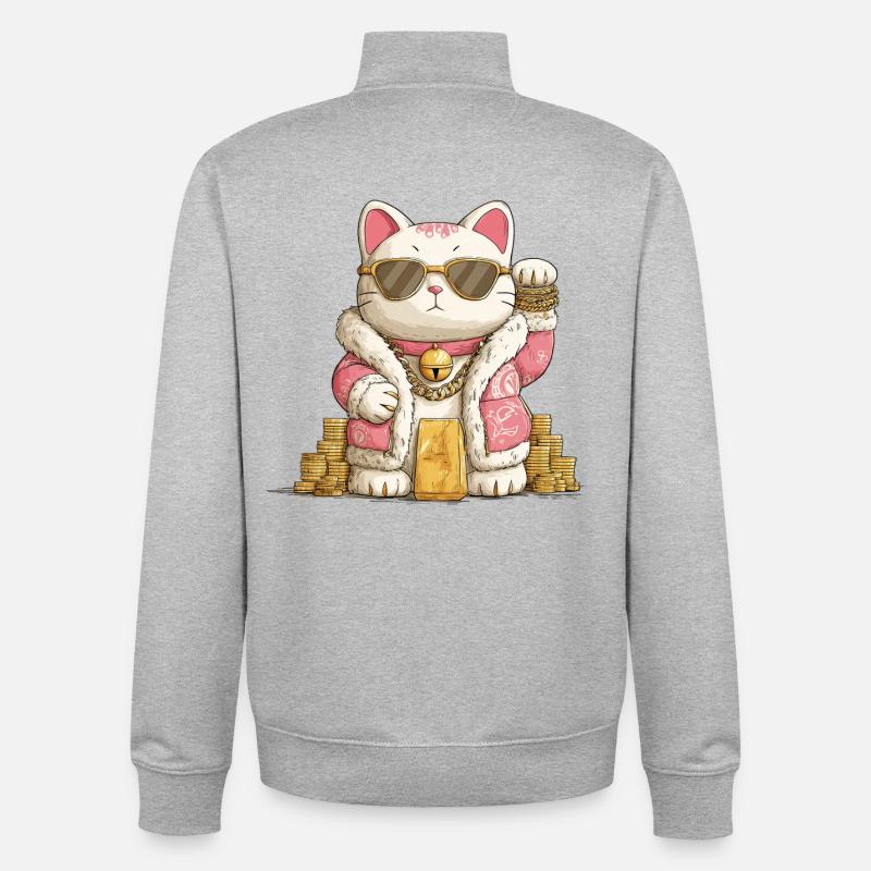 Maneki Neko doré - Sweat zippé unisexe en coton bio Stanley/Stella - gris chiné