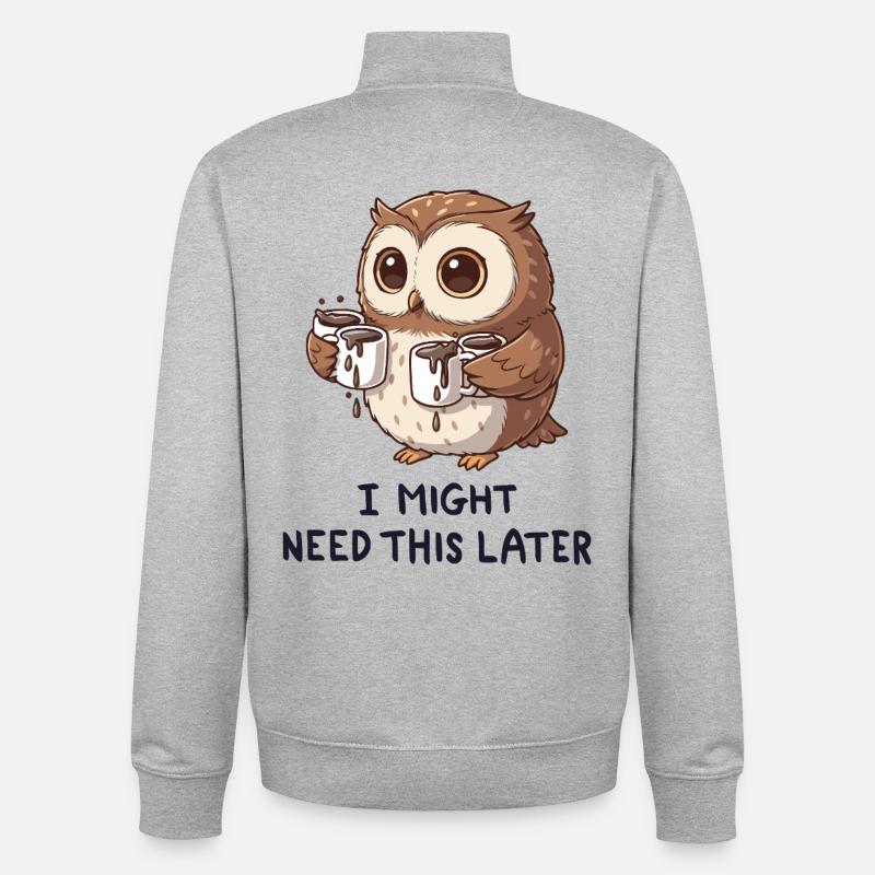 Ich brauche Kaffee später - Lustige Eule - Unisex Organic Zip Sweatshirt von Stanley/Stella - Grau meliert