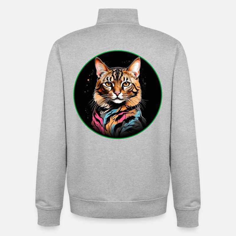 Chat Bengal avec écharpe - Sweat zippé unisexe en coton bio Stanley/Stella - gris chiné