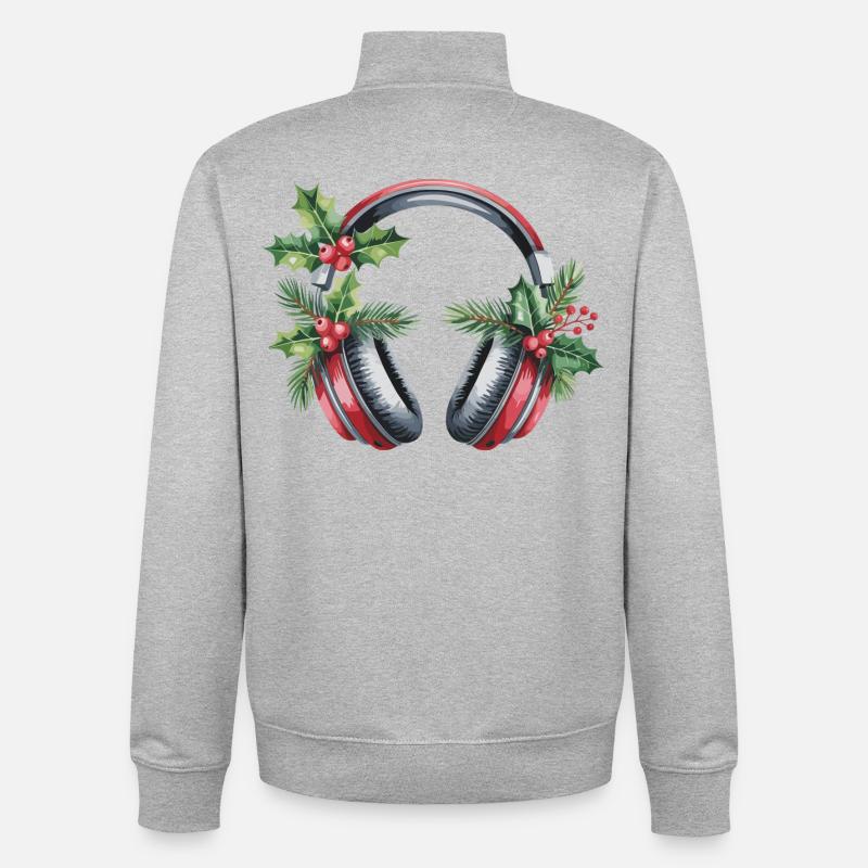 Weihnachtskopfhörer mit Tannengrün - Unisex Organic Zip Sweatshirt von Stanley/Stella - Grau meliert