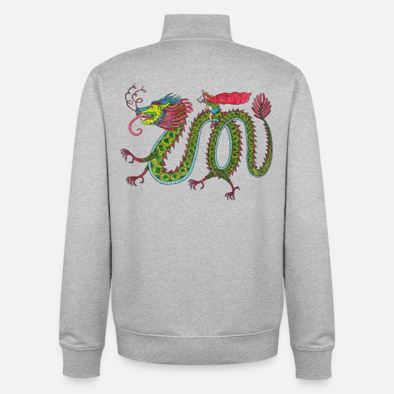 Dragon avec cavalier de lecture - Sweat zippé unisexe en coton bio Stanley/Stella - gris chiné