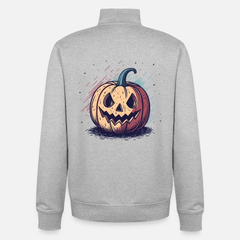 Citrouille jackolantern graphique - Sweat zippé unisexe en coton bio Stanley/Stella - gris chiné