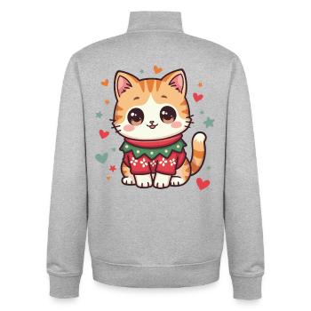 Chat de Noël - Sweat zippé unisexe en coton bio Stanley/Stella - gris chiné - Dos - AI Model Male 185 light (185cm)