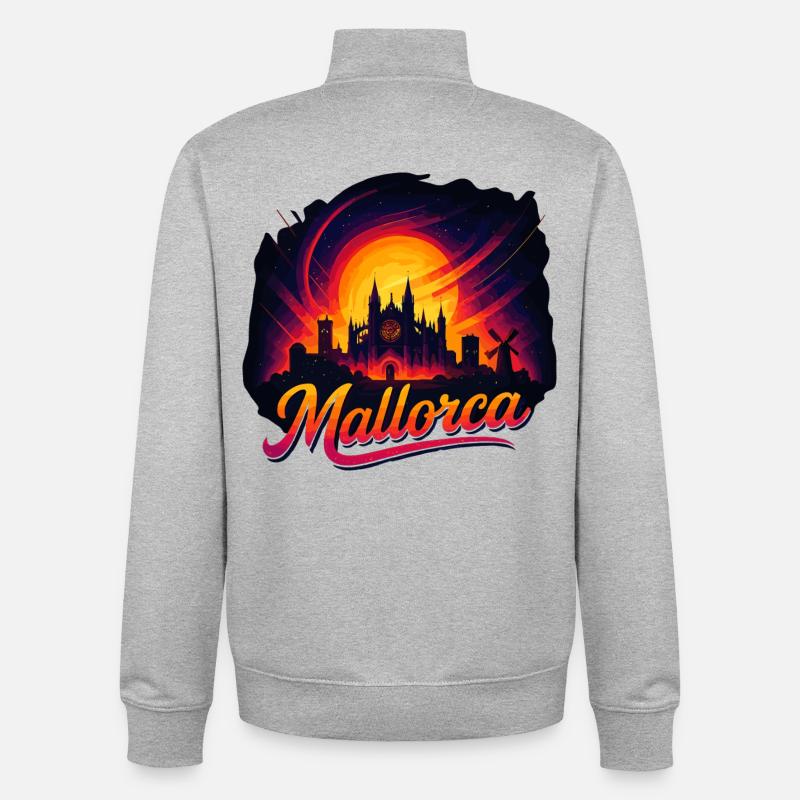 Mallorca Sunset Cathedral Gift Palma - Unisex Organic Zip Sweatshirt by Stanley/Stella - heather grey