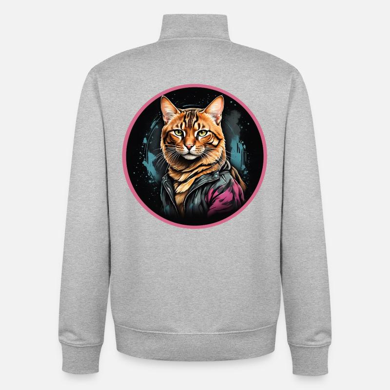 Chat léopard - Sweat zippé unisexe en coton bio Stanley/Stella - gris chiné