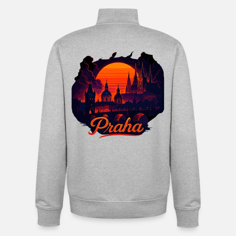 Praha Evening Light Skyline Sunset Gift - Unisex Organic Zip Sweatshirt by Stanley/Stella - heather grey