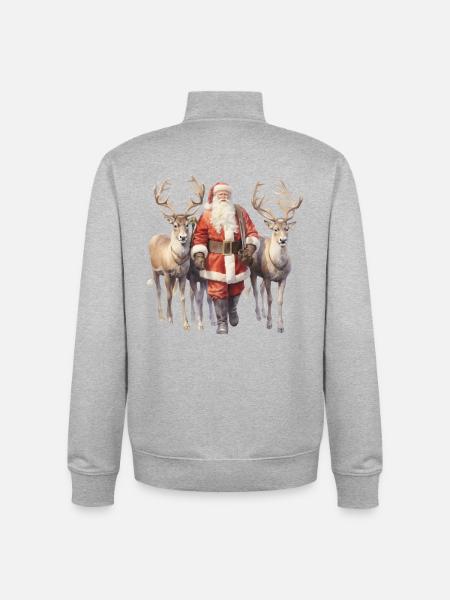 Père Noël et Rênes Élégants - Sweat zippé unisexe en coton bio Stanley/Stella - gris chiné
