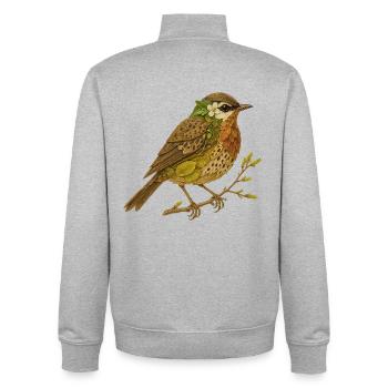 Grive musicienne dans sa robe naturelle - Sweat zippé unisexe en coton bio Stanley/Stella - gris chiné - Dos - AI Model Male 185 light (185cm)