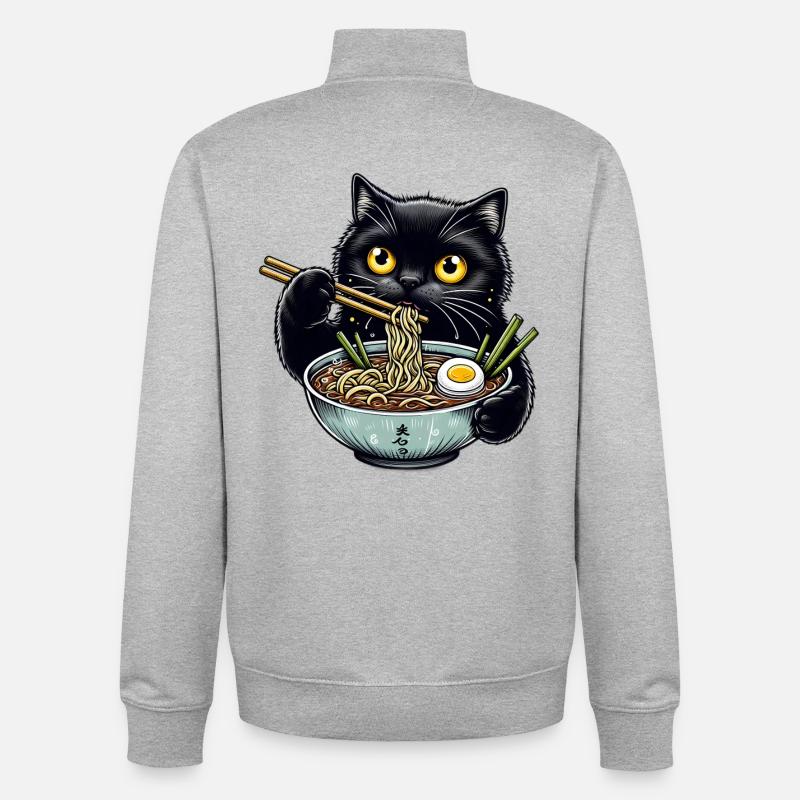 Ramen Schwarze Katze  - Unisex Organic Zip Sweatshirt von Stanley/Stella - Grau meliert