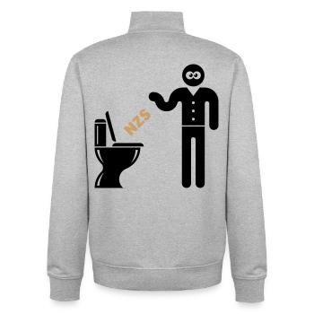 NZS In’s Klo, In Die Toilette! Gegen Rechts POS 2C - Unisex Organic Zip Sweatshirt von Stanley/Stella - Grau meliert - Hinten - AI Model Male 185 light (185cm)