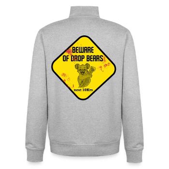 Signe d’avertissement : Drop Bears - Sweat zippé unisexe en coton bio Stanley/Stella - gris chiné - Dos - AI Model Male 185 light (185cm)