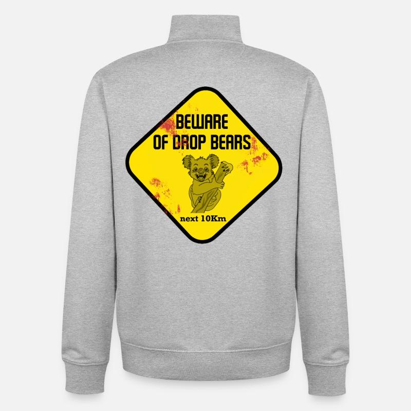 Signe d’avertissement : Drop Bears - Sweat zippé unisexe en coton bio Stanley/Stella - gris chiné