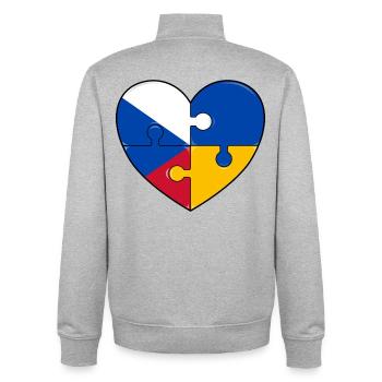 Czech Republic Ukraine Flag Puzzle Heart - Unisex Organic Zip Sweatshirt by Stanley/Stella - heather grey - Back - AI Model Male 185 light (185cm)