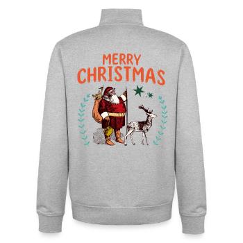 Vintage Santa Claus Reindeer Illustration - Unisex Organic Zip Sweatshirt by Stanley/Stella - heather grey - Back - AI Model Male 185 light (185cm)