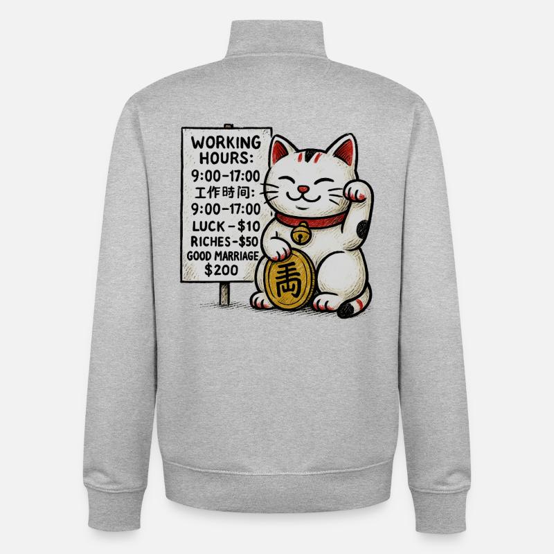 Lucky Cat Fortune Schild - Unisex Organic Zip Sweatshirt von Stanley/Stella - Grau meliert