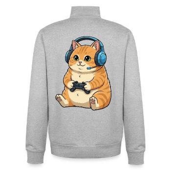 Gamer Katze mit Headset - Unisex Organic Zip Sweatshirt von Stanley/Stella - Grau meliert - Hinten - AI Model Male 185 light (185cm)