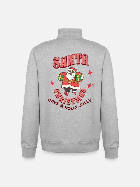 Santa Gifts Cartoon Christmas Scene - Unisex Organic Zip Sweatshirt by Stanley/Stella - heather grey