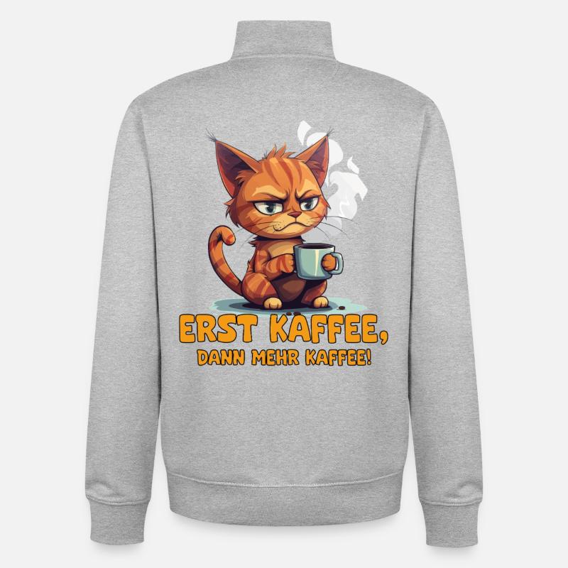 Dicton de café Grim Cat - Sweat zippé unisexe en coton bio Stanley/Stella - gris chiné