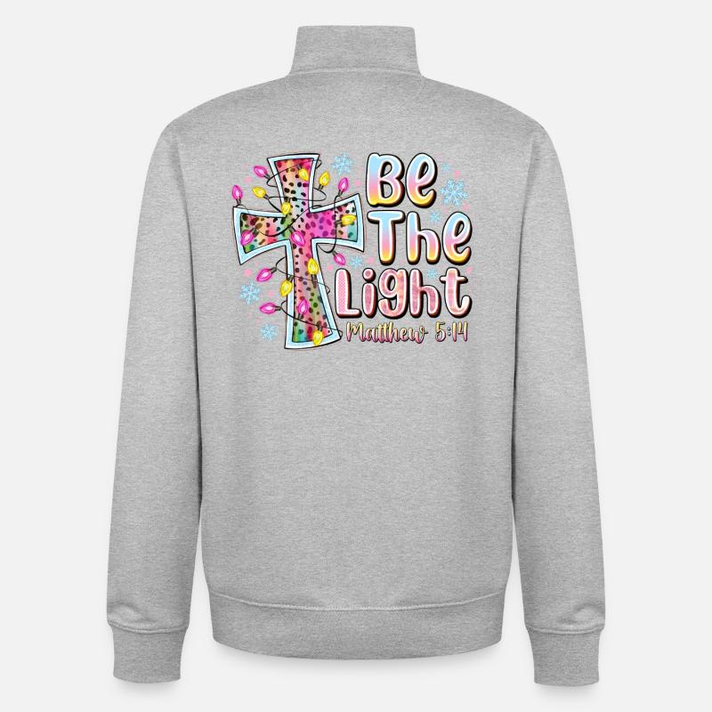 Be The Light Cross Prism - Sweat zippé unisexe en coton bio Stanley/Stella - gris chiné