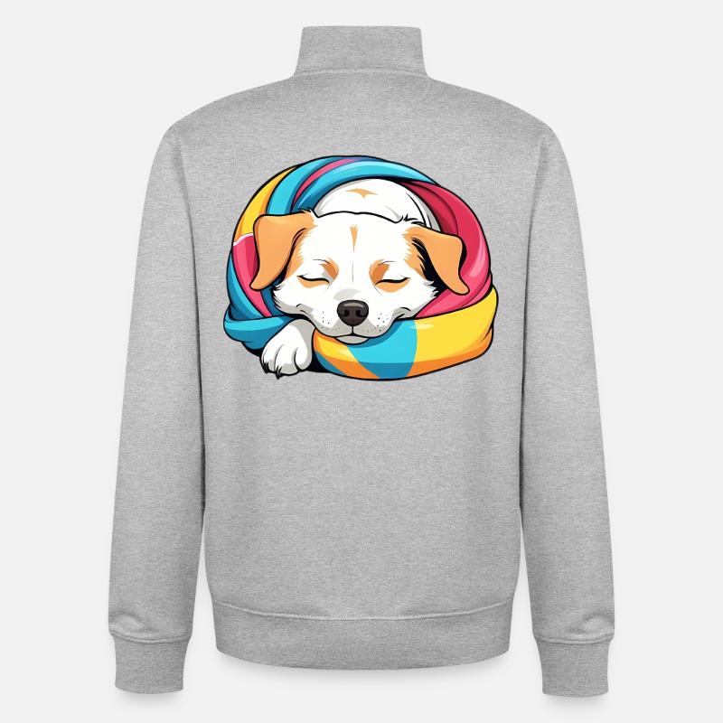 Chiot endormi Écharpe arc-en-ciel - Sweat zippé unisexe en coton bio Stanley/Stella - gris chiné