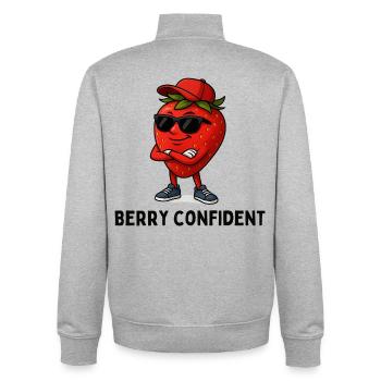 Caricature confiante de fraise - Sweat zippé unisexe en coton bio Stanley/Stella - gris chiné - Dos - AI Model Male 185 light (185cm)