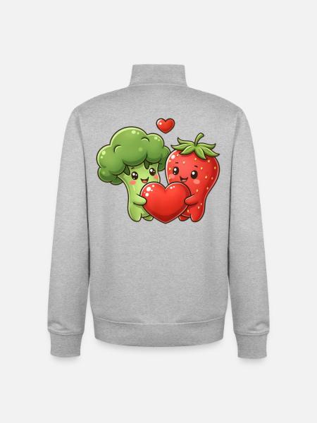 Love Veggie Kawaii Broccoli Strawberry - Unisex Organic Zip Sweatshirt by Stanley/Stella - heather grey