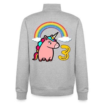 Einhorn Kindergeburtstag  - 3. Geburtstag - Unisex Organic Zip Sweatshirt von Stanley/Stella - Grau meliert - Hinten - AI Model Male 185 light (185cm)