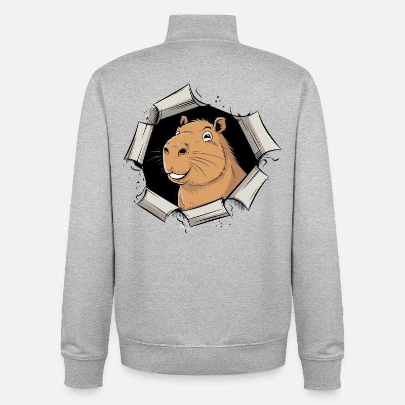 Capybara Comic – friedlicher Durchbruch - Unisex Organic Zip Sweatshirt von Stanley/Stella - Grau meliert