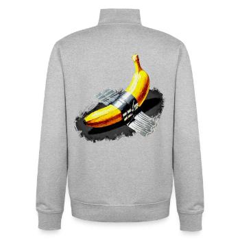 Funny Modern Art Banana Design Tee  - Unisex Organic Zip Sweatshirt by Stanley/Stella - heather grey - Back - AI Model Male 185 light (185cm)