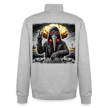 Post-Apocalyptic DJ Techno EDM Festival Shirt - Unisex Organic Zip Sweatshirt by Stanley/Stella - heather grey - Back - AI Model Male 185 light (185cm)