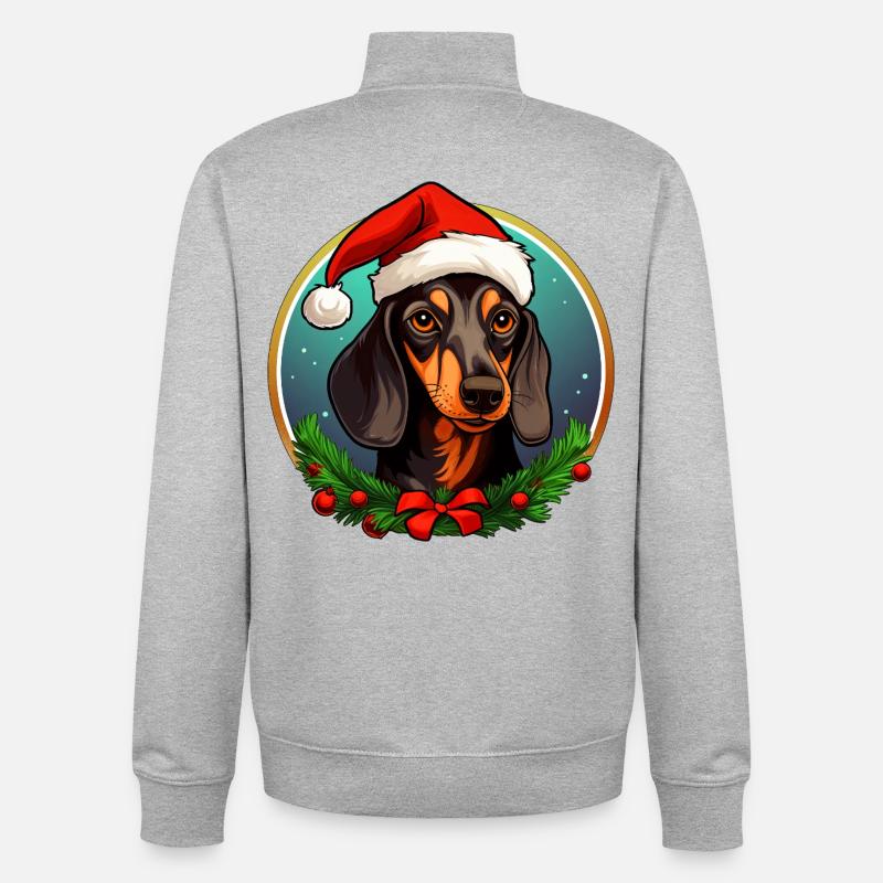 Teckel de Noël - Sweat zippé unisexe en coton bio Stanley/Stella - gris chiné