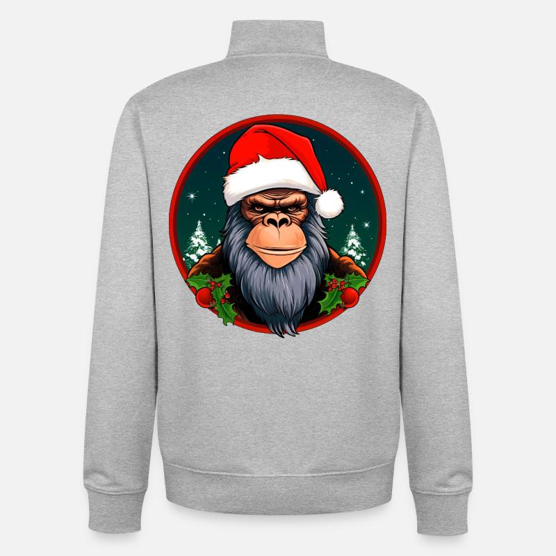 Singe Noël / Père Noël Singe - Sweat zippé unisexe en coton bio Stanley/Stella - gris chiné