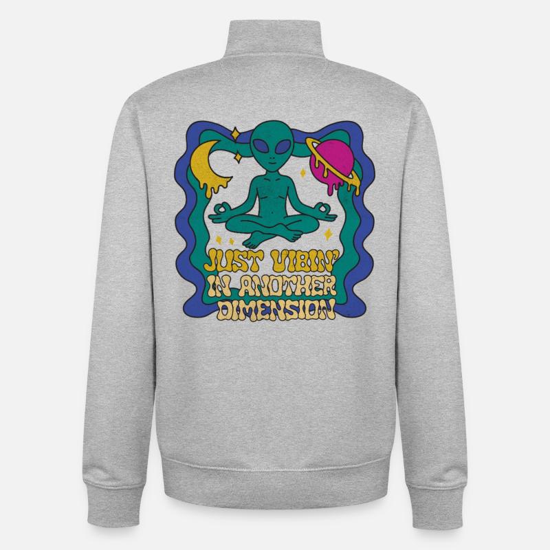 Meditierender Alien im Retro-Space Look - Unisex Organic Zip Sweatshirt von Stanley/Stella - Grau meliert