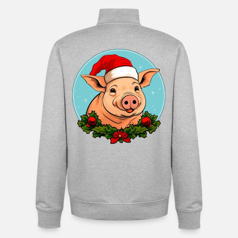 Cochons Noël - Sweat zippé unisexe en coton bio Stanley/Stella - gris chiné