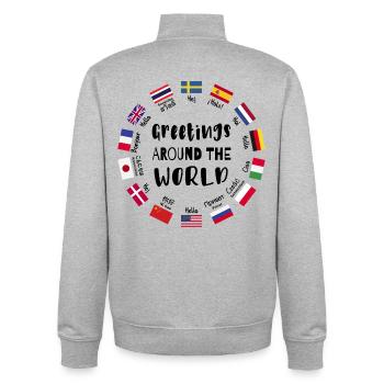Greetings from all over the world - Hello in all languages - Unisex Organic Zip Sweatshirt by Stanley/Stella - heather grey - Back - AI Model Male 185 light (185cm)