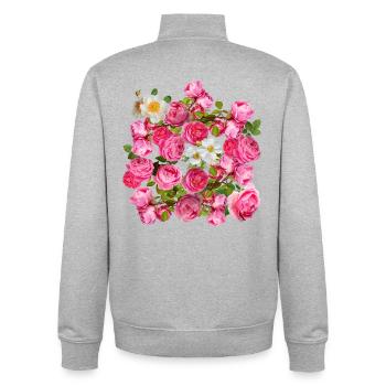 Magie de la fleur mélange rose et rose - Sweat zippé unisexe en coton bio Stanley/Stella - gris chiné - Dos - AI Model Male 185 light (185cm)