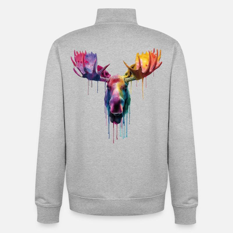 Moose Moose Head - Unisex Organic Zip Sweatshirt by Stanley/Stella - heather grey