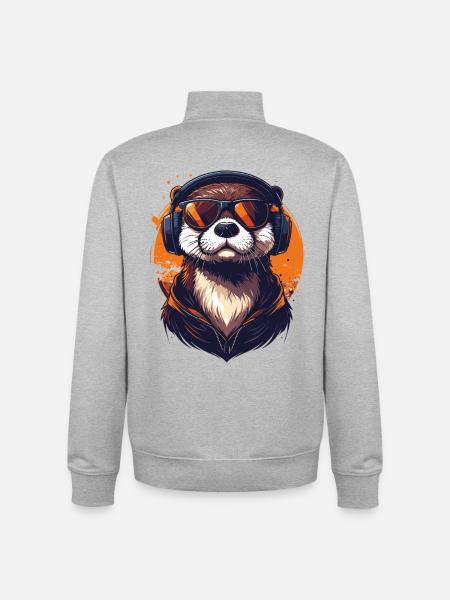 Locker drauf: Otter mit Kopfhörern - Unisex Organic Zip Sweatshirt von Stanley/Stella - Grau meliert