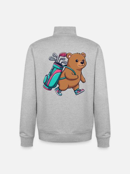Lustiger Bär-Golfer-Cartoon Cooles Golftier - Unisex Organic Zip Sweatshirt von Stanley/Stella - Grau meliert