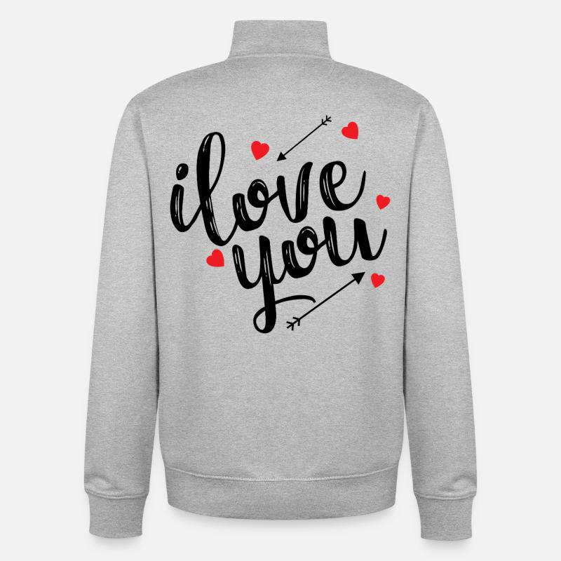 Je T'aime Déclaration Amour Romantique Passion - Sweat zippé unisexe en coton bio Stanley/Stella - gris chiné