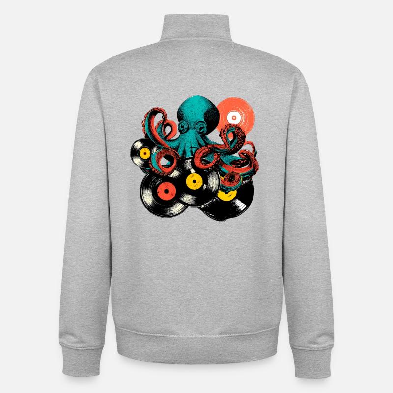 Mix vinyle Octopus - Sweat zippé unisexe en coton bio Stanley/Stella - gris chiné