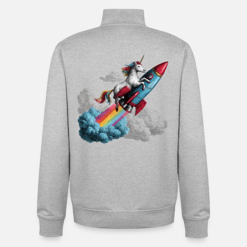 Fusée Licorne - Sweat zippé unisexe en coton bio Stanley/Stella - gris chiné