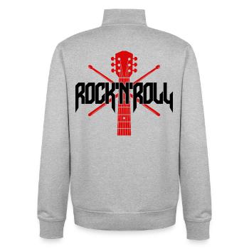 Rocknroll Guitar and Drumsticks Emblem - Unisex Organic Zip Sweatshirt by Stanley/Stella - heather grey - Back - AI Model Male 185 light (185cm)
