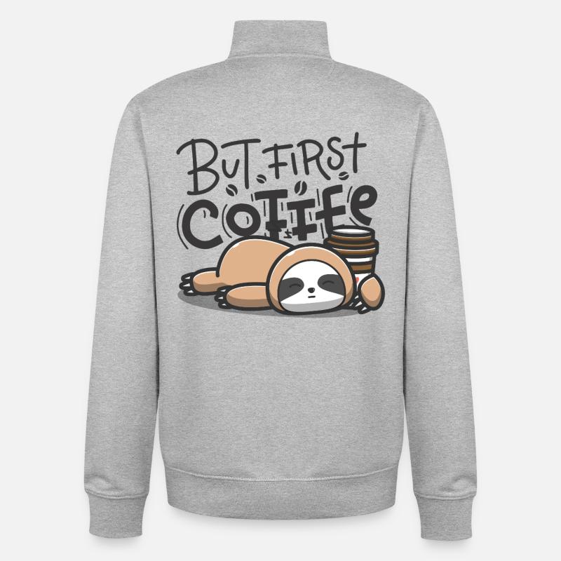 But First Coffee Sleeping Sloth - Unisex Organic Zip Sweatshirt by Stanley/Stella - heather grey