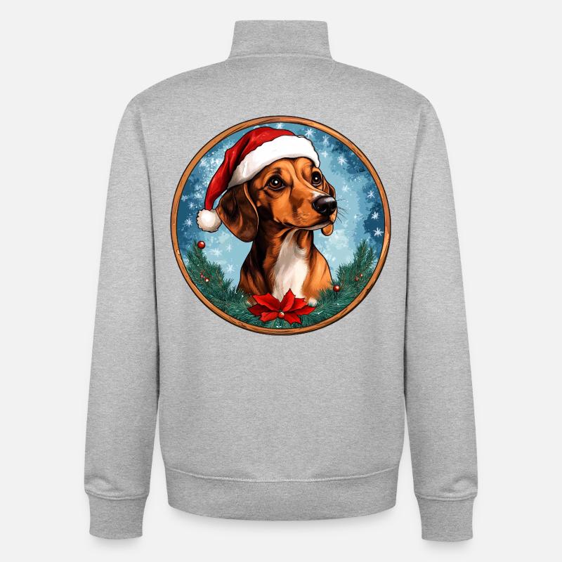Dackel Weihnachtsmann - Unisex Organic Zip Sweatshirt von Stanley/Stella - Grau meliert