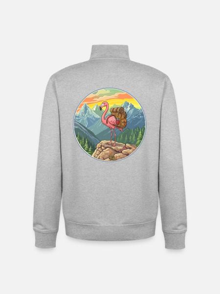 Süßes Flamingo-Wandern Camping Bergabenteuer - Unisex Organic Zip Sweatshirt von Stanley/Stella - Grau meliert