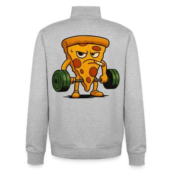 Pizzastück Heben von Gewichten Rauchen - Unisex Organic Zip Sweatshirt von Stanley/Stella - Grau meliert - Hinten - AI Model Male 185 light (185cm)