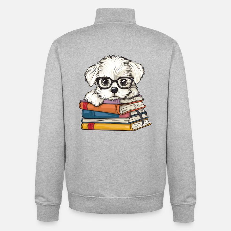 Süßes Malteserhund-Lesebuch mit Brille - Unisex Organic Zip Sweatshirt von Stanley/Stella - Grau meliert