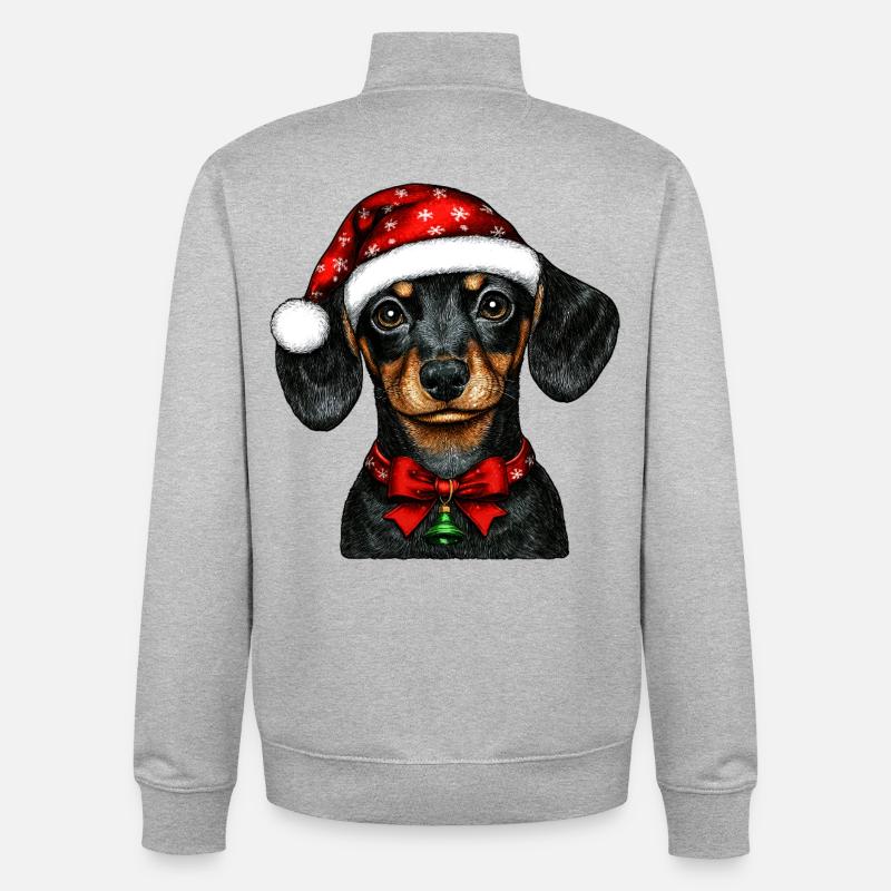 Teckel de Noël - Sweat zippé unisexe en coton bio Stanley/Stella - gris chiné